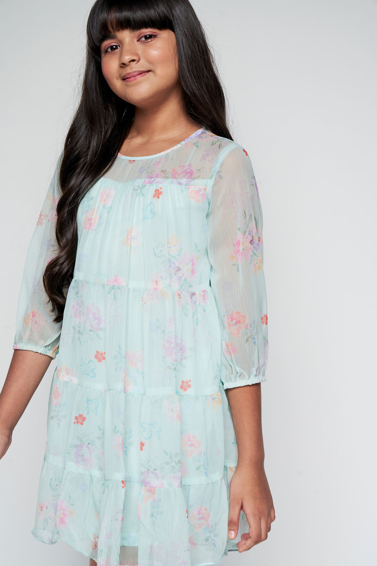 Flower and Petals Flared Dress, Green, image 4